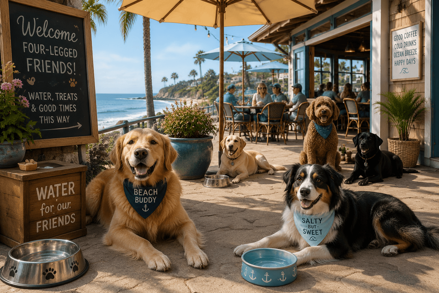 A dog-friendly beachside café patio
