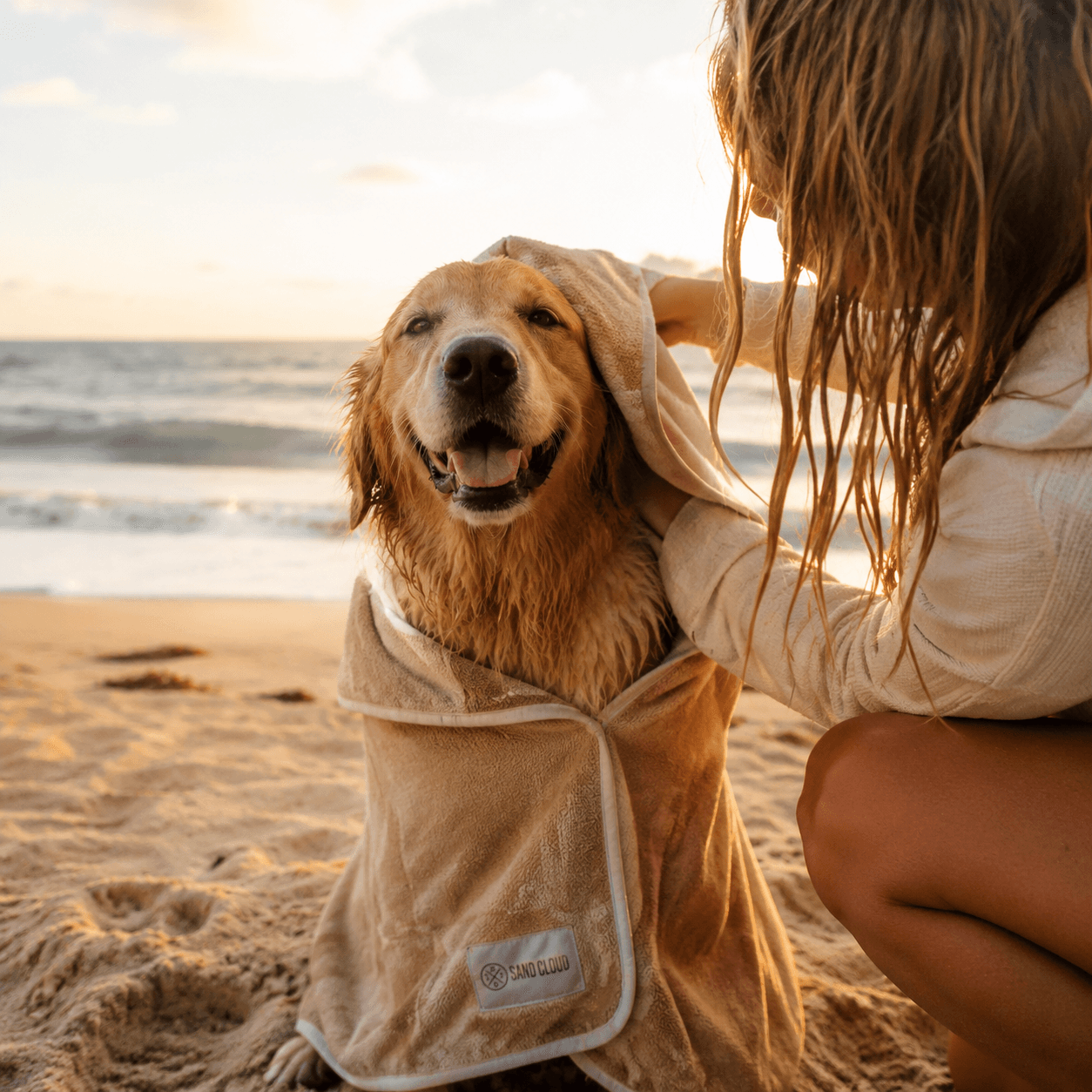 Beach Towel & Drying Robe in use on the beach
